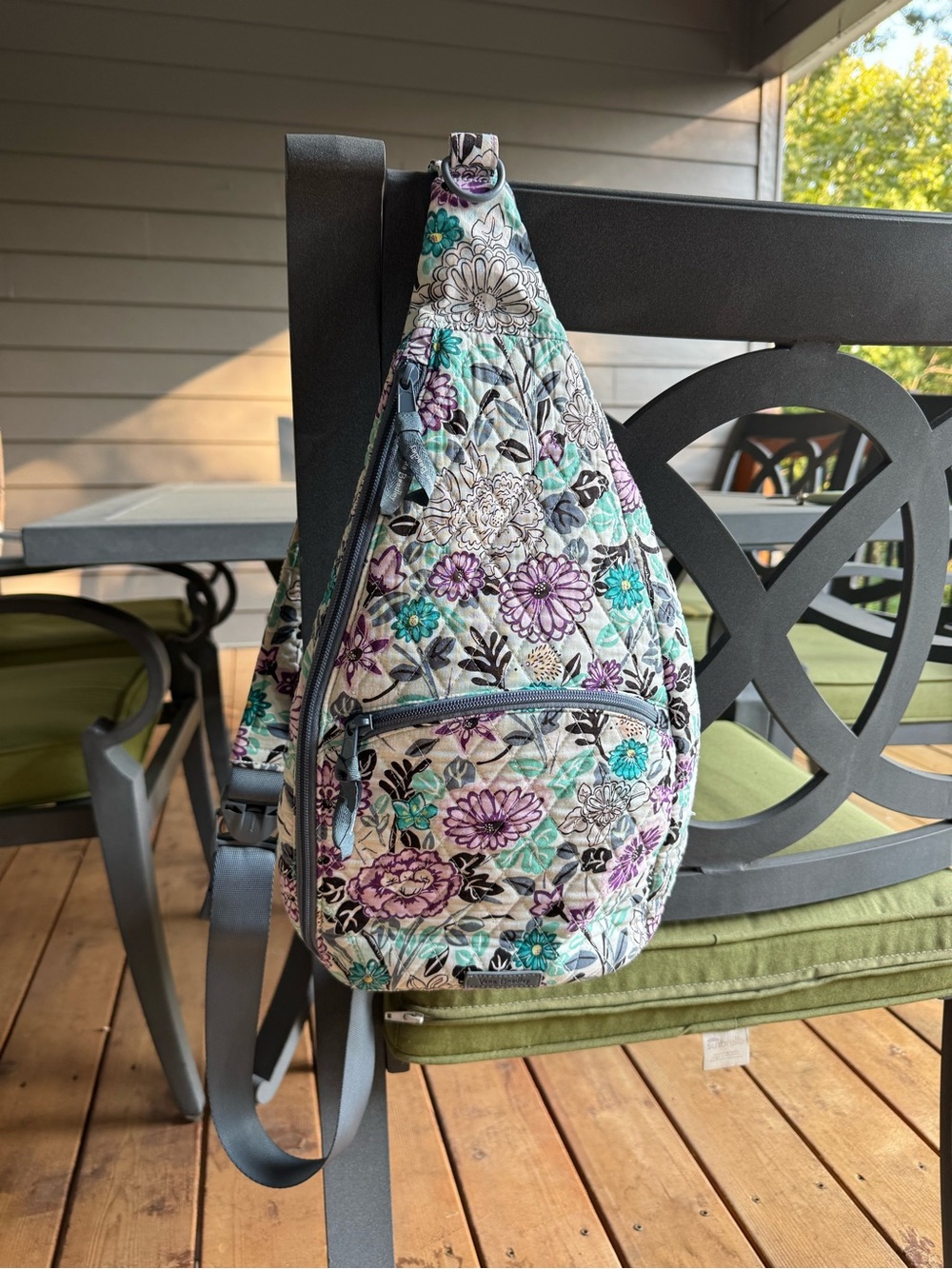Vera Bradley Floral Sling Crossbody Bag, Zip Closure, Adjustable Strap, Lined